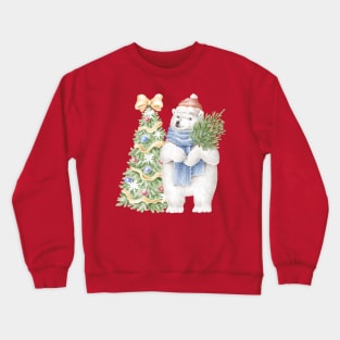 Polar bear with christmas tree Crewneck Sweatshirt